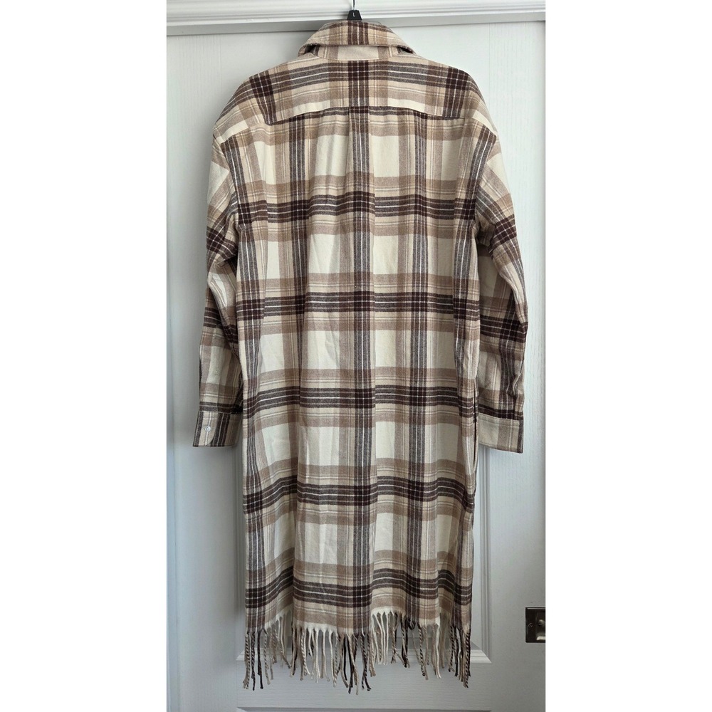 Polo Ralph Lauren Plaid‎ Fringed Shirt Dress Size 14 Beige Brown Long Sleeve - Picture 3 of 7